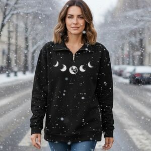 NWT Small Moon Phase Black 1/4 Zip Sweatshirt